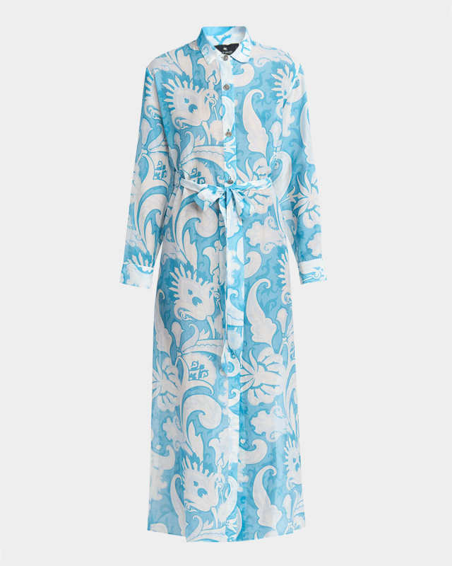 Summer Paisley Cotton Voile Belted Shirtdress